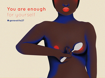 You are enough black woman body positive boobs design femininity feminist hand illustration line art love nipples red lips sexuality sexy skin spoon spooning texture vector woman