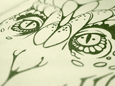 Case design progress alien creature drawing eyes green illustration ink iphone