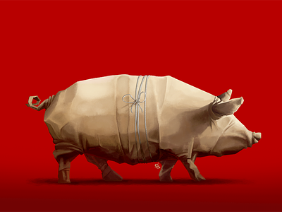 Pigu animal bacon butcher christmas ham illustration meat paper pig string xmas