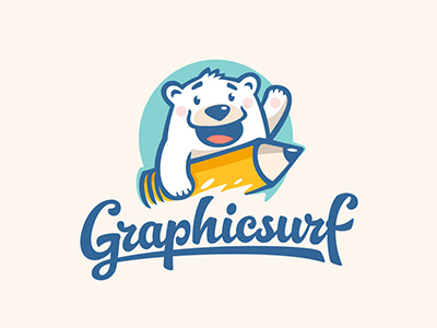 graphicsurf bear character design graphics lettering logo pencil smile splashes surfing vector waves