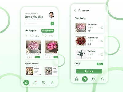 Visual design of mobile app for flower delivery