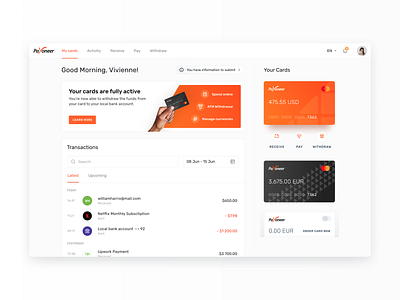 Payoneer dashboard redesign concept