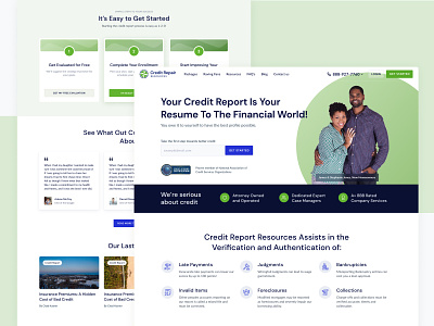 Credit Report Repair agency couple credit design finance green hero image homepage landing minimalism ui website