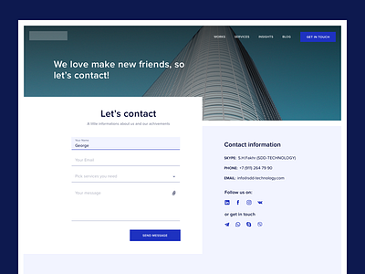 Contacts page agency blue borders clean contact contacts flat purple ui ux website white