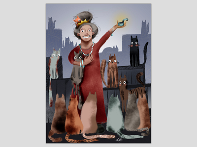Queen of Street Cats cats editorial illustration illustration ipad procreate queen street cats