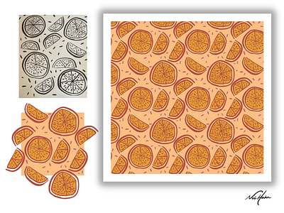 Orange Repeating Pattern digital food art food illustration hand drawn illustration oranges pattern pattern design repeating pattern