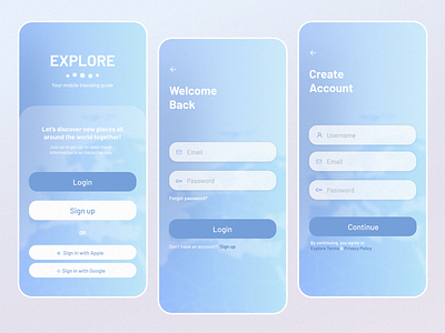 Explore - mobile traveling guide app design login mobile app register sign up travel ui ux