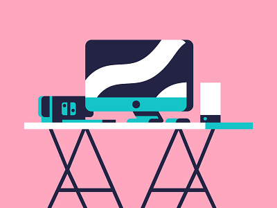 My Workstation design desk green illustration illustrator imac minimal pink switch vector workstation