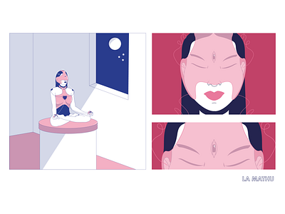 Inside design illustration inside machine meditation woman