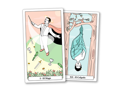 The Magician & The Hanged Man cards design hanged man illustration magician tarot