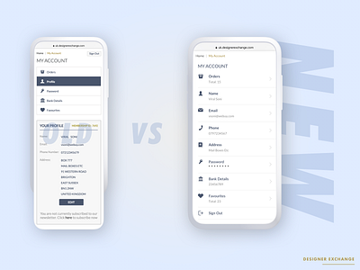 Profile - My Account Redesign design mobile simplicity ui ux