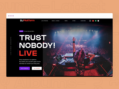 DJ-Artist Website Design arts website design dark theme ui landing page music webpage music website uidesign website