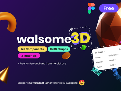 Walsome 3d Components | Free Figma 3d 3d components 3d geometric shapes 3d shapes blender branding geometric shapes gradients illustration walsome 3d west agile labs