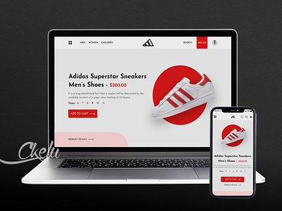 Footwear product page designs for web and mobile