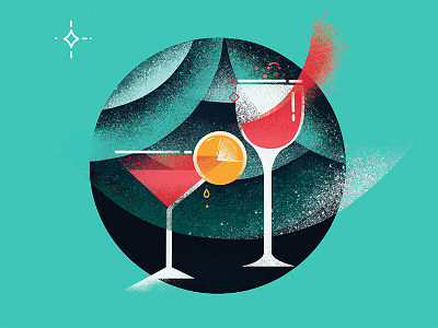 Sparkling party art deco blue cocktail drink glass illustration noise orange party retro vintage wine