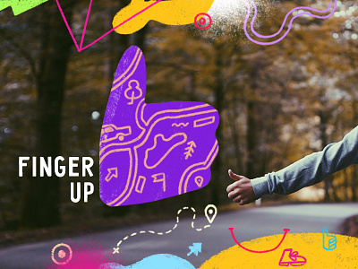 FingerUp - a fresh way of travel adventure branding bright hitchhike identity illustration logo nature pattern road travel