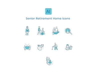 Senior Home Retirement Icon Set care for the old icon design icon set iconography iconology icons line icons nursing home old people outline icons pwd retirement senior senior home senior home care