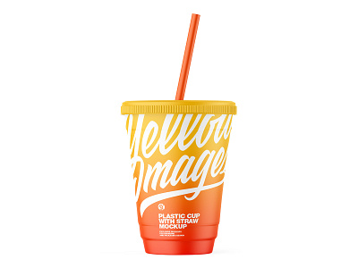 Matte cup with Straw Mockup 3d branding cap coffee cola cup design graphic design juice mockup mockups planet smart object soda straw template yellow images