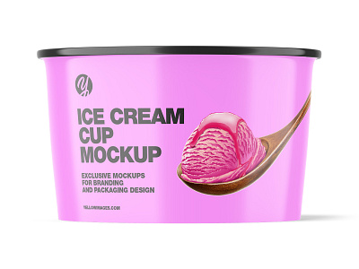 Glossy Ice Cream Cup Mockup 3d branding container cup design dessert graphic design ice cream jar mockup mockups planet smart object sweet template yellow images