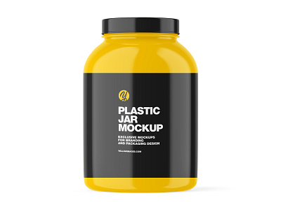 Glossy Jar Mockup 3d branding design glossy graphic design jar mockup mockups planet plastic protein smart object supplementary template yellow images