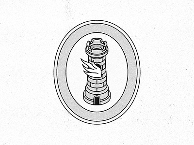 Burning Tower badge design illustration isometric medieval monogram rebound tower turret