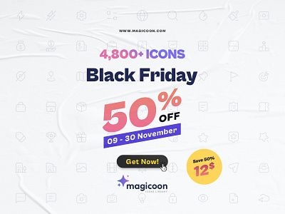 magicoon 4,800+ UI Icons library - Black Friday