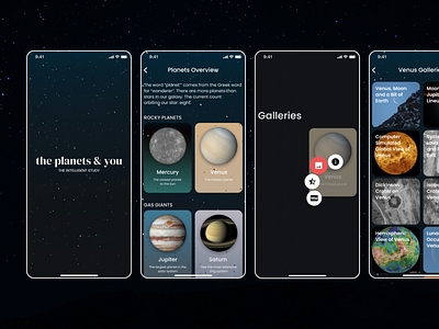 the planets & you astrology astronomy card cards dark dark mode dark theme galleries ios ios13 long press longpress mars moon news planet space venus