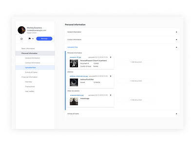 Admin Dashboard admin dashboard blockchain contact crypto customer dashboard digital general identification information kyc passport personal upload