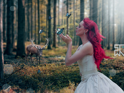 Forest princess an angel floating in the garden digital imaging graphic design montain princes