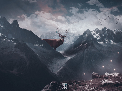Mountain Deer an angel floating in the garden digital imaging graphic design montain