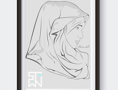 Line art Muslim women wearing headscarves an angel floating in the garden branding digital imaging graphic design illustration