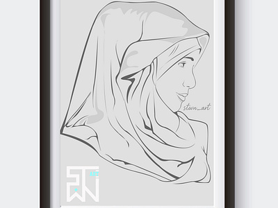 Line art Muslim women wearing headscarves