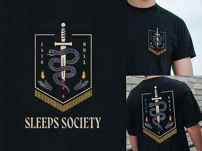 Sleeps Society - While She Sleeps Design Competition Entry badge blue clothing competition dagger entry illustration merch merchandise occult red sleeps society snake tarot while she sleeps yellow