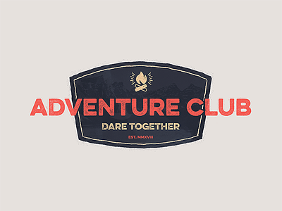 Adventure Badge Dribbble adventure badge branding briefbox camping club distressed fire logo mountains stamp