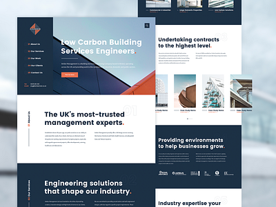 Amber Management Website Design architect building clean commercial construction engineering industrial mechanical minimalist navy orange web design website