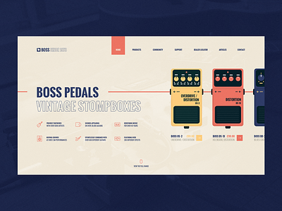 Boss Pedals - Landing Page boss ecommerce guitar guitar pedals landing page music stompboxes ui web design website