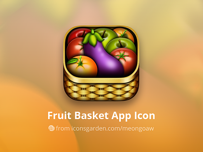 Fruit Basket app icon apple aubergine bag basket crate food fruit icon iconsgarden orange tomato