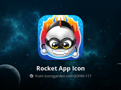 Free PSD Rocket app icon animation cartoon galaxy icon iconsgarden ios light planet rocket smile space speed