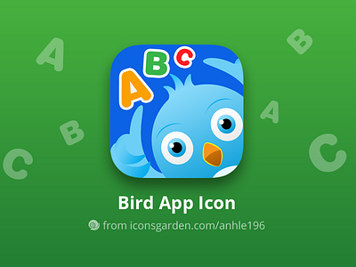 Free PSD Alphabet Spelling Bird icon alphabet animal bird character education iconsgarden kid learn reading smart spell wise