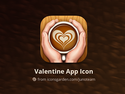 Valentine Coffee app icon cappuccino coffee cup glass hand hold hot iconsgarden love valentine warm wood