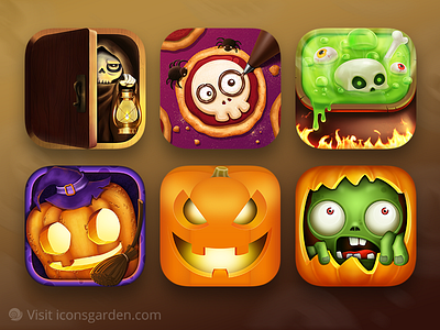 HALLOWEEN APP ICON COLLECTION app death halloween icons iconsgarden junoteam poison pumpkin skull witches zombie