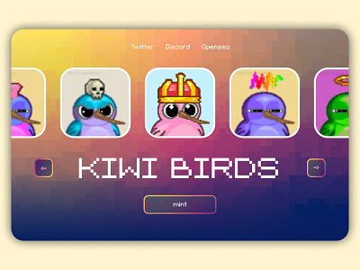 KIWI BIRDS - NFT Mint Website 16bit figma landing page nft nft design nft landing page pixel ui ux website design