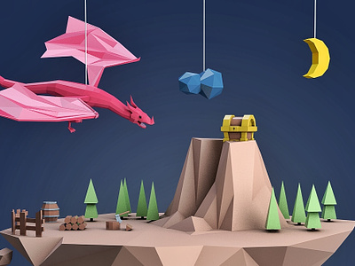 An Island with Treasures 3d c4d island low poly treasures