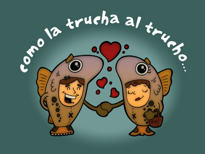 Como la trucha al trucho.... carnivorum cartoon illustration