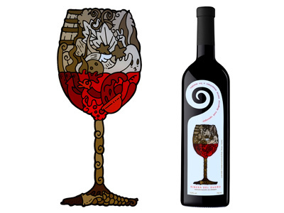 Etiqeuta vino (wine label) carnivorum cartoon illustration label wine