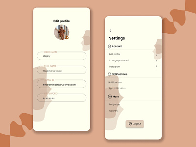 Edit profile & Profile setting design design graphic design mobile ui ux