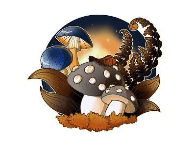 Mushrooms drawing illustration leaves magic mushrooms nature plants