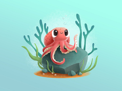 Octopus cartoon cute digital art illustration ocean octopus sea underwater