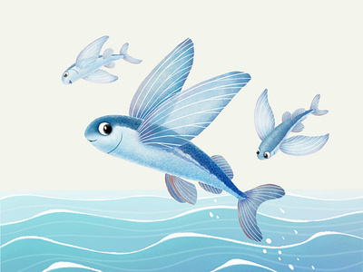 Flying fish art cute digital art draw fish flying illustration nature ocean sea sky waves