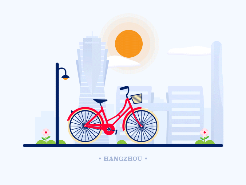 Hangzhou architecture bicycle city flower gif lamp street